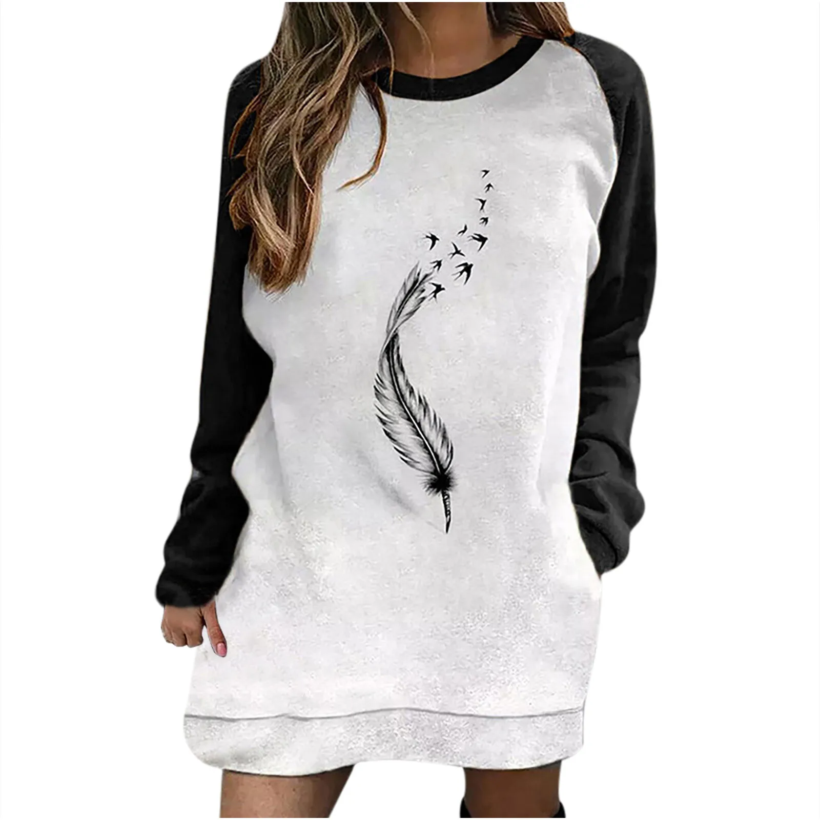 

Женские повседневные свитшоты с длинным рукавом и принтом перьев