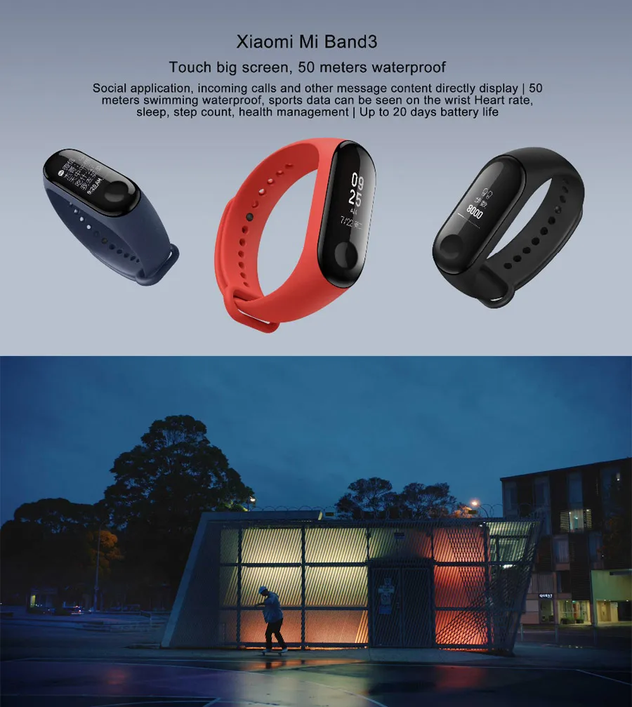 Фитнес трекер Xiaomi MiBand 3 Mi band пульсометр OLED дисплей 0 78 дюйма Bluetooth 4 2 для Android и