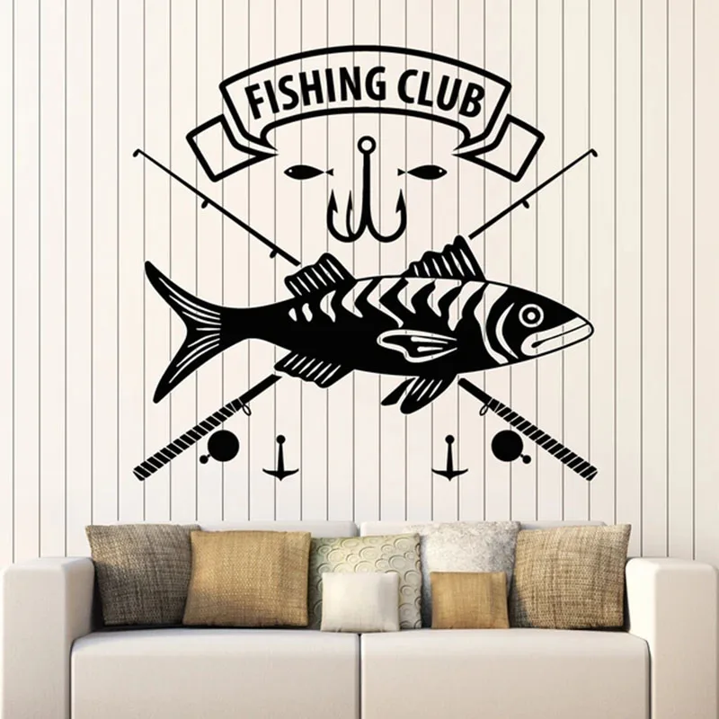 Наклейка на стену с изображением рыболовного клуба магазина ловли рыбы хобби