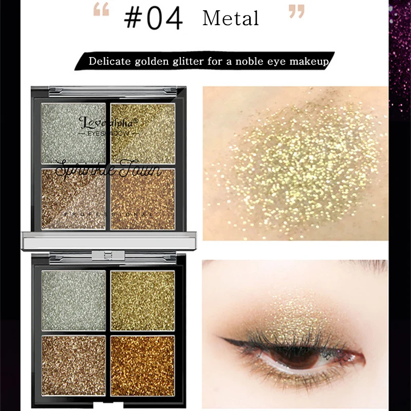 4 цвета блестящие тени для век Палитра Макияж Любовь Альфа Профессиональная