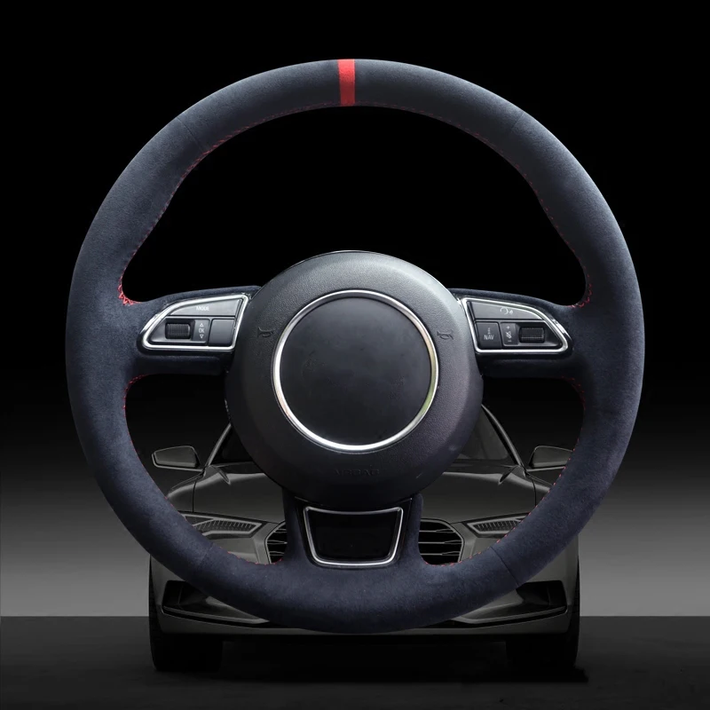 Синий Алькантара &quotАлькантара&quot рука сшитый чехол рулевого колеса автомобиля