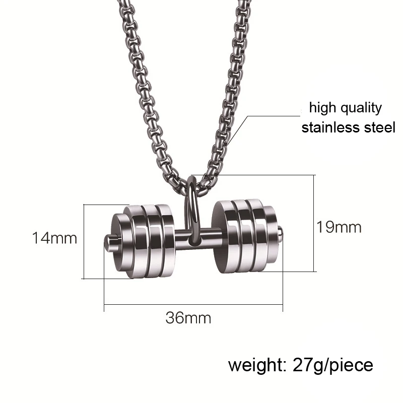 Men's Stainless Steel Dumbbell Necklace Gold Silver Pendant Long Chain Bodybuilding Hip Hop Jewelry image 3
