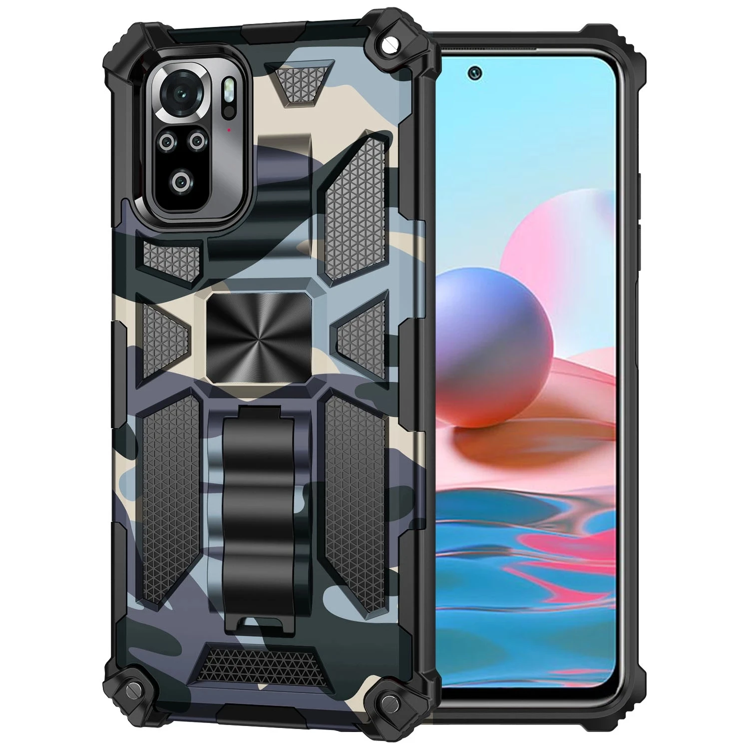 

Camouflage Armor Phone Case for Xiaomi Redmi Note 10 Pro 10S Max POCOPHONE POCO X3 PRO NFC TPU Holder Shockproof Protector Cover