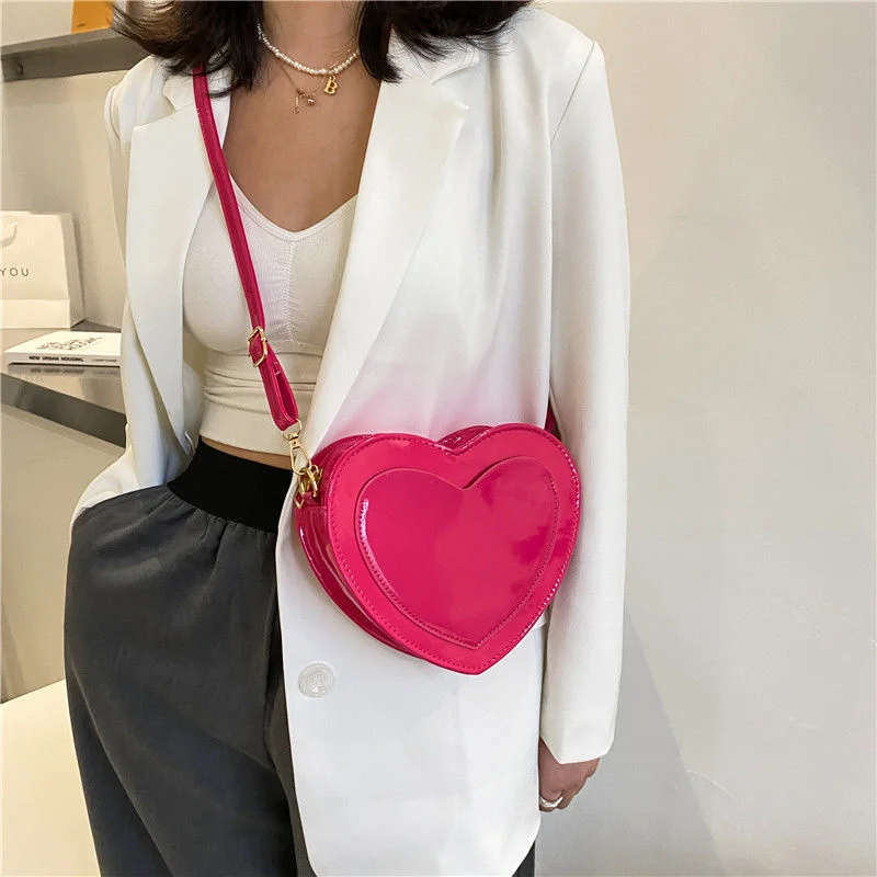 Messenger Bag Shopping Women Heart Shoulder Bag Ladies New Fashion Retro Trendy Cute Girls Multi-function Pink Simple Vintage PU