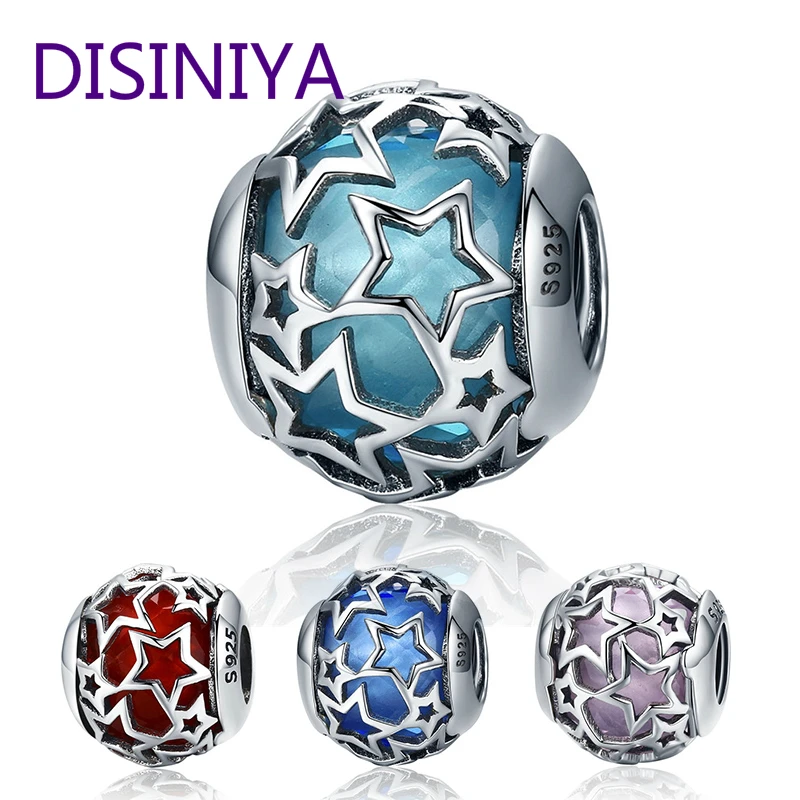 Женские серебряные блестящие сердца подвески с голубым кристаллом и прозрачным