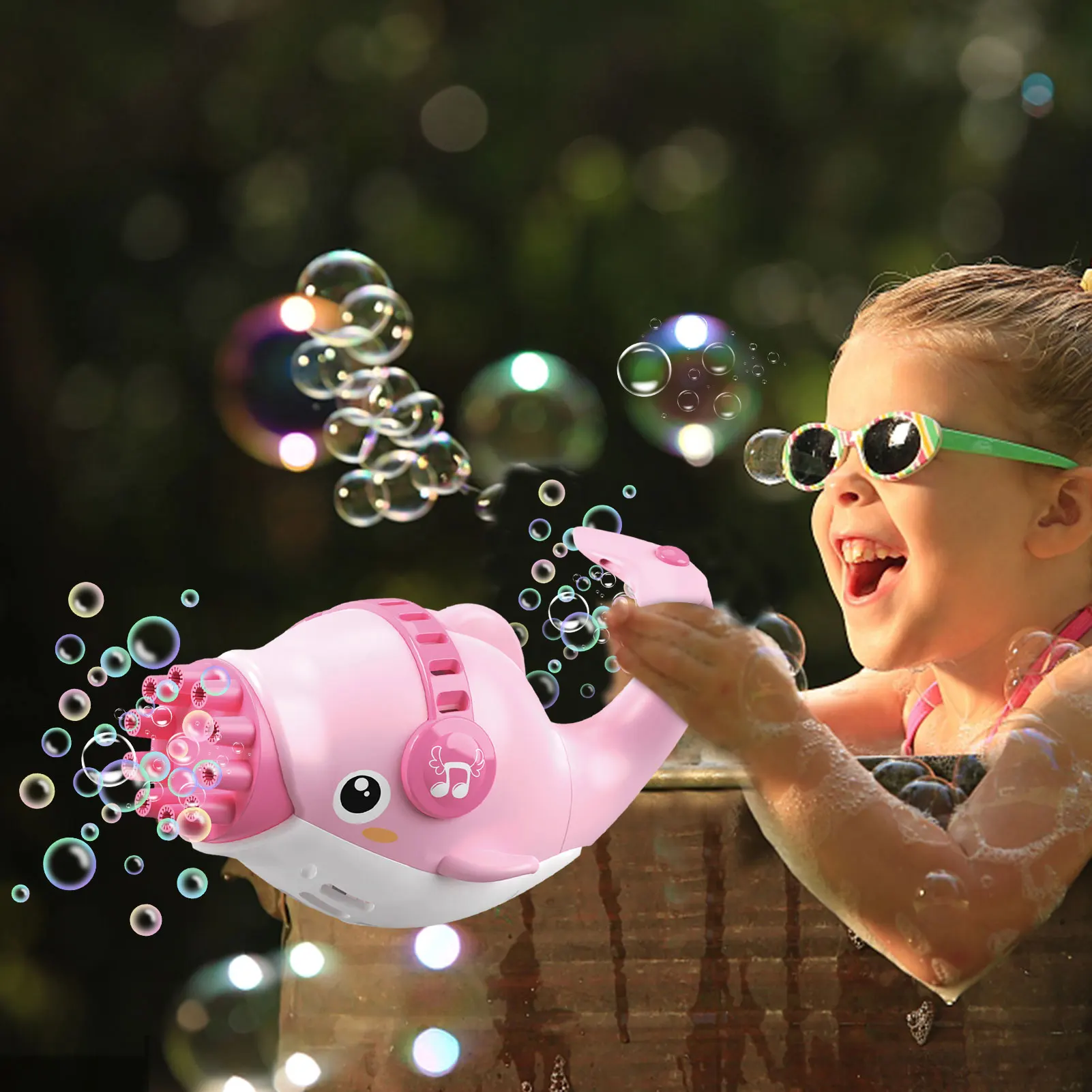 

Automatic Gatling Bubble Gun Toys Summer Cartoon fishshaped 10hole Bubble Machine 2in1 Electric Bubble Machine Children regular