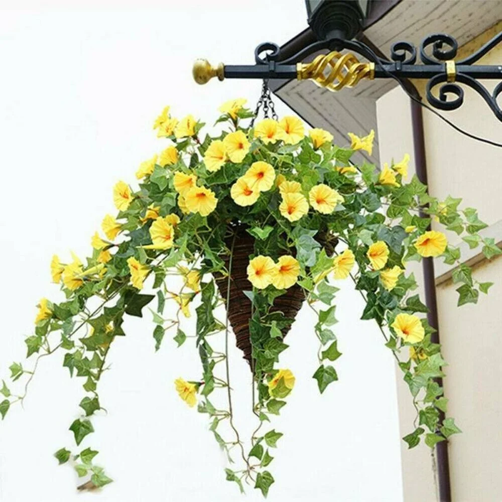 

Artificial Hanging Basket Plants Fake Silk Morning Glory Flower Vine Home Decors