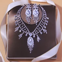 stonefans luxury zircon flowers necklace and earring set for women rhinestone hollow water drop bridal jewelry set festival gift