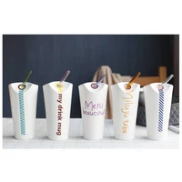 tie design words straw mug ceramics mugs with straw coffee mug milk tea office cups drinkware the best birthday gift for friends