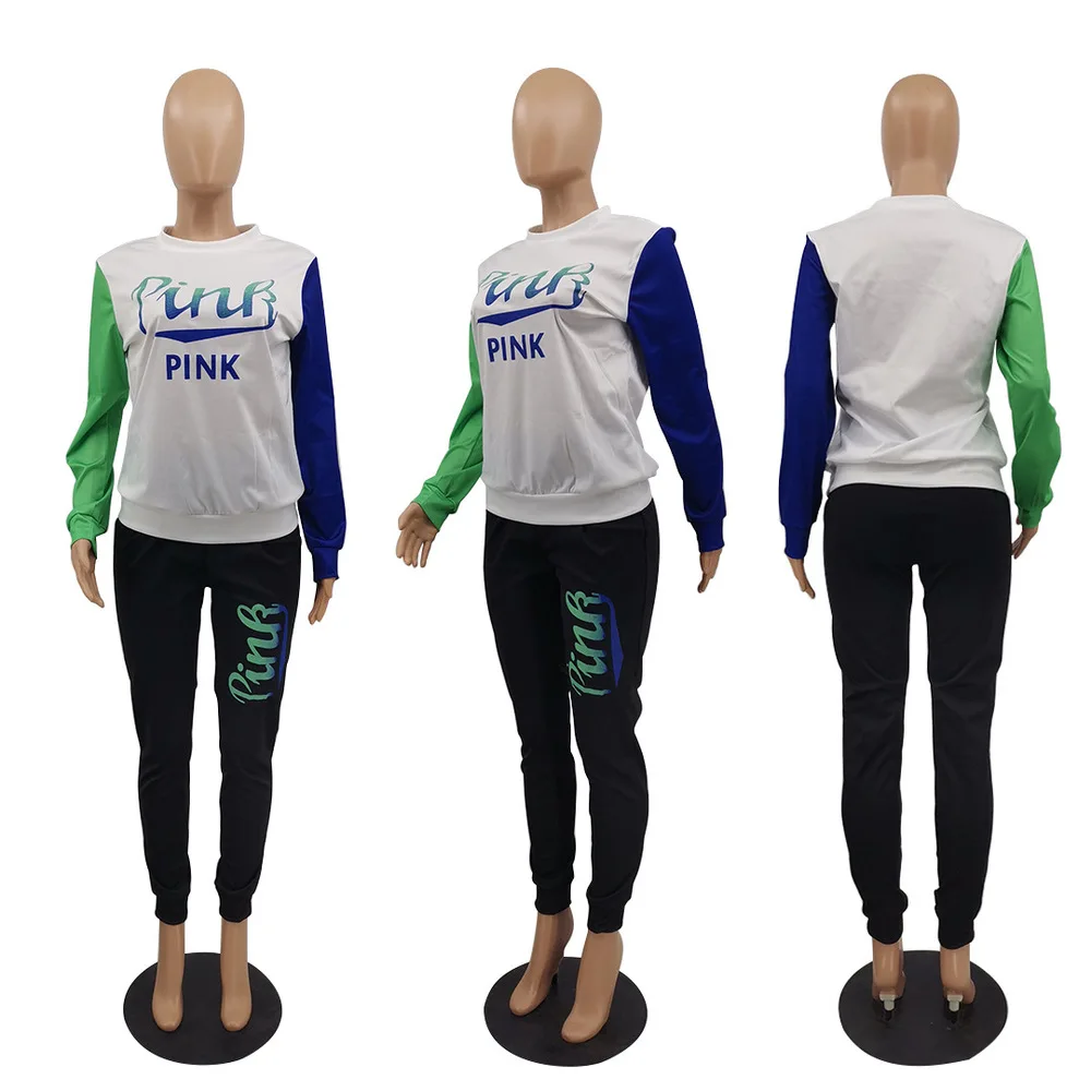 

Gradient PINK Letter Print Sport Tracksuit Women's Sets Long Sleeve Pullover Top and Workout Jogger Pant Activewear 2 Piece Set