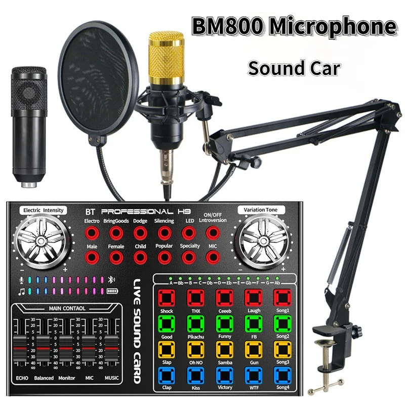 

Bm 800 Microphone Professional Wireless Microphone Holder External Sound Card for Pc Mic Live Streaming Karaoke Console Audio