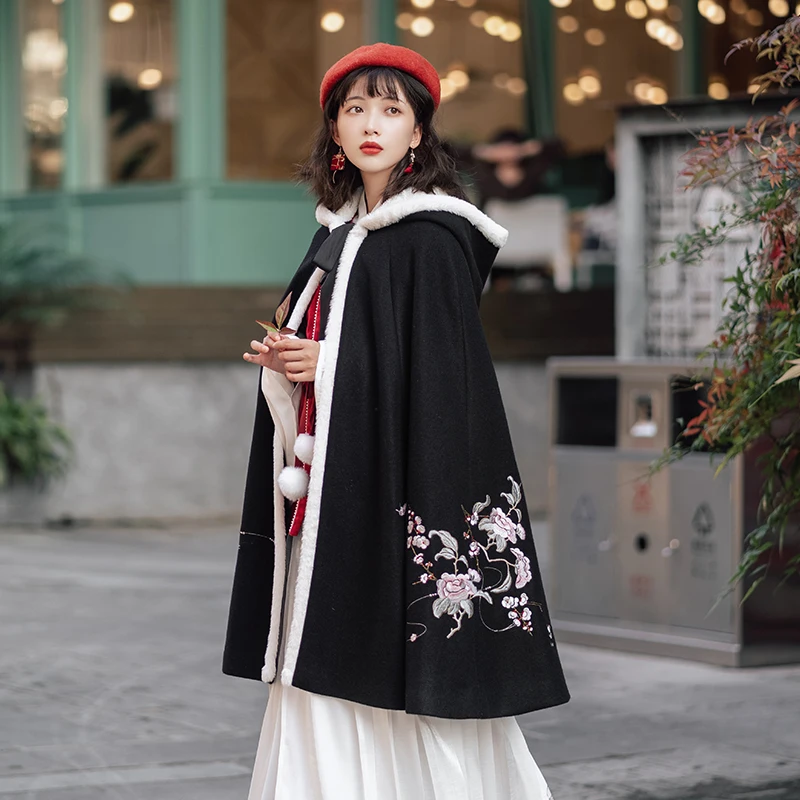 

Chinese Style Warm Coat For Women Black/White/Red Winter Cloak Han/Tang/Song/Qing Dynasty Ancient Clothes New Hanfu