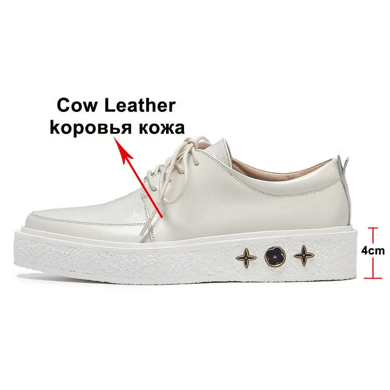 Женские туфли Дерби Meotina из натуральной кожи на плоской платформе с круглым