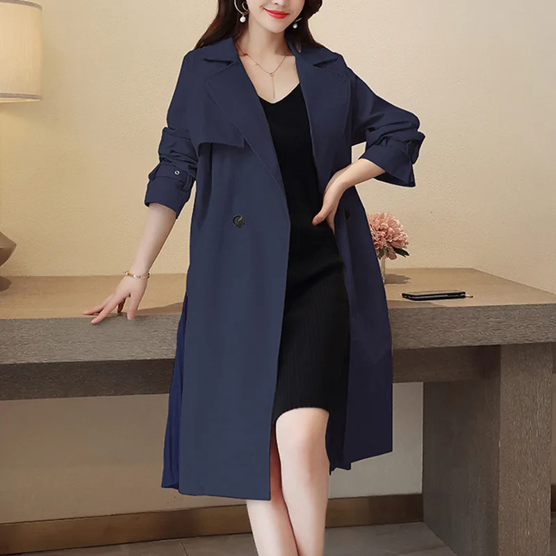 Осенний Новый женский свободный приталенный Тренч для похудения однотонный цвет