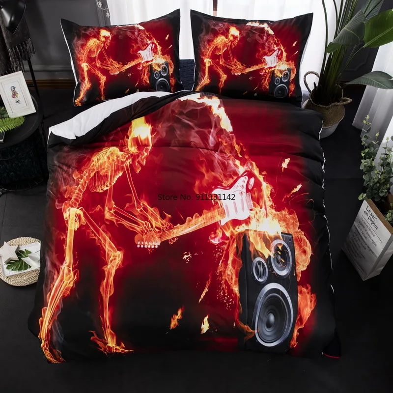 

3D Burning Skull Digital Print Bedding Set Duvet Cover & Pillowcase Double Queen King-size Bedding Cover 2/3pcs Bedding
