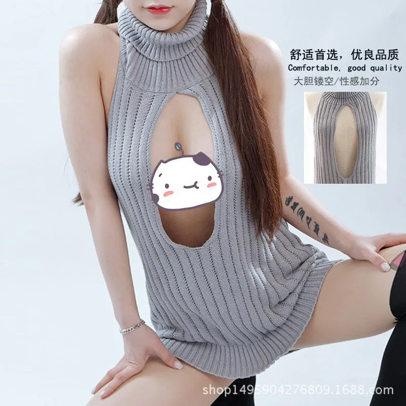 Backless Sexy Sweater Women's Virgin Killer Open Back Ual Sleeveless Lace-up Exposed Shoulder Passion Thin | Женская одежда