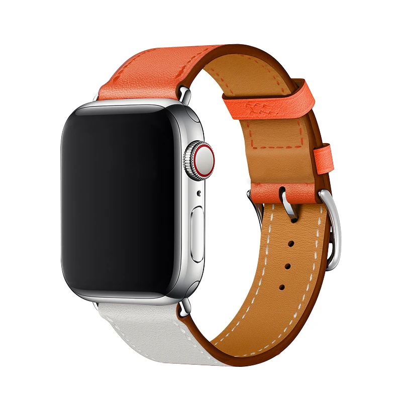 Ремешок Carouse для Apple Watch Series 3/2/1 38 мм 42 мм ремешок из натуральной кожи для iWatch 4 спортивный ремешок для часов 40 мм 44 мм - Цвет ремешка: White-Orange