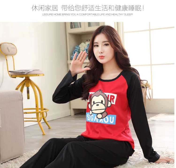 Red Monkey-Women Пижамный комплект для пары Pigiama Donna, комплект женской одежды для сна, костюм для сна с длинным рукавом, повседневная женская домашняя одежда - Цвет: Red Monkey-Women
