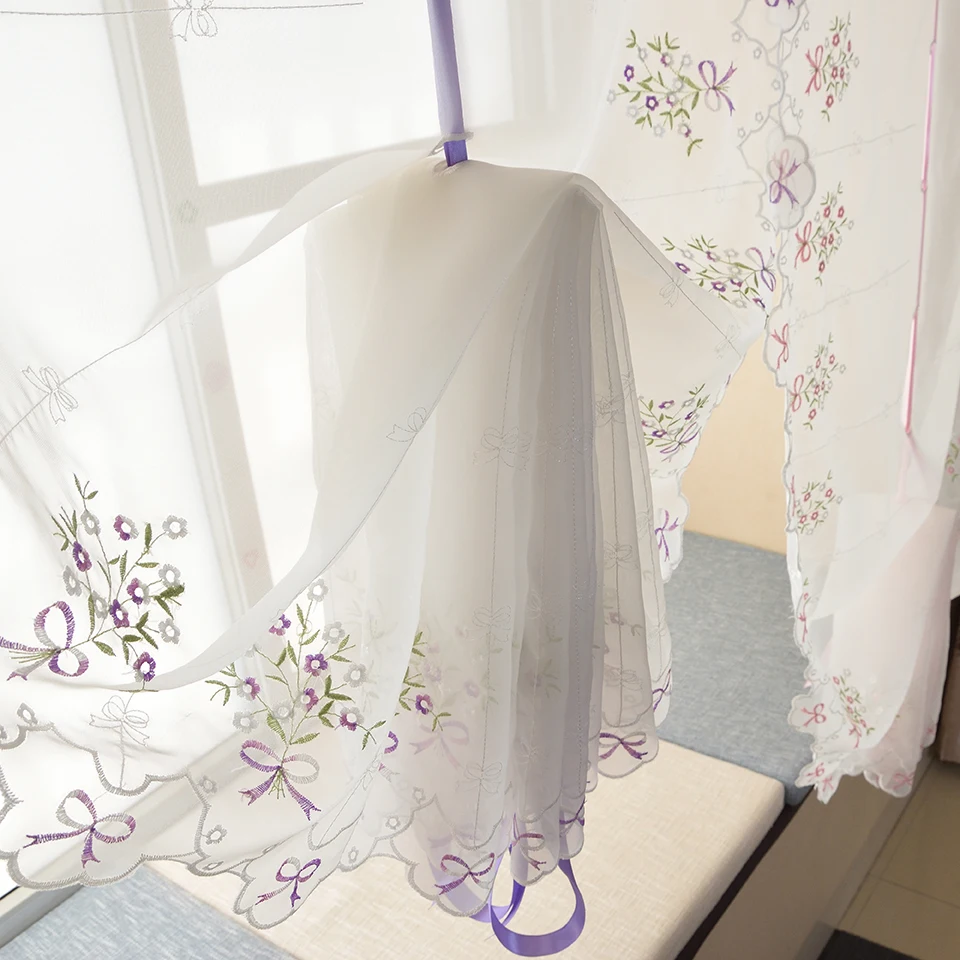 Занавески на окна в садовом стиле с бантом и вышивкой|Занавески| |