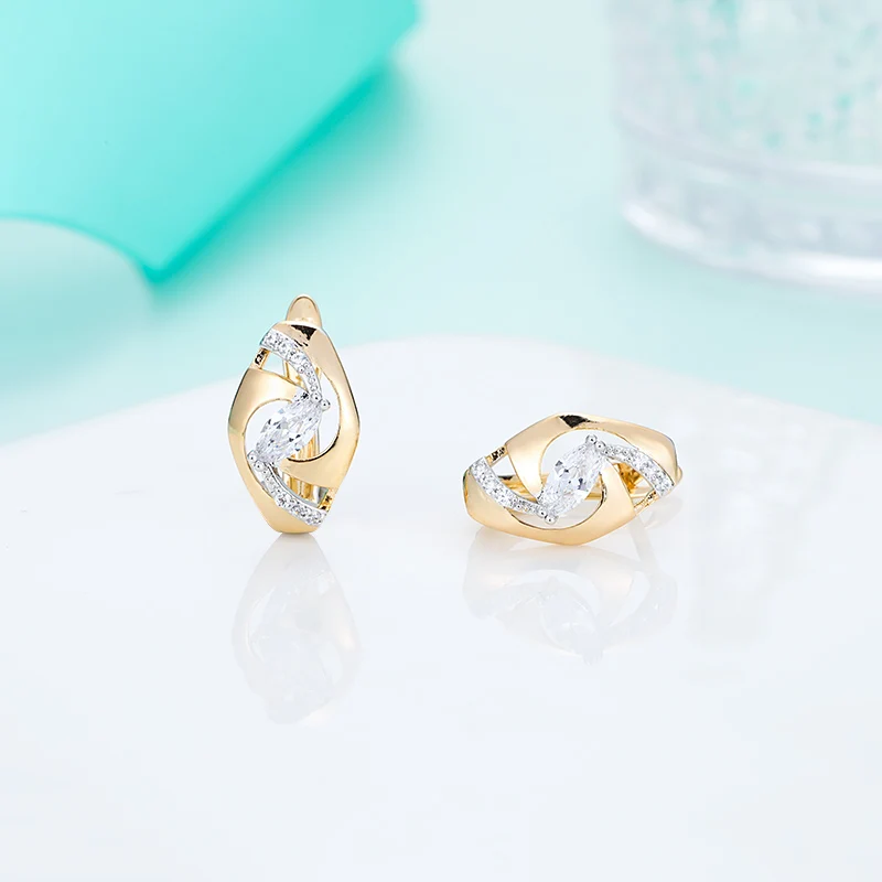 Модные Позолоченные полые серьги с микро инкрустацией женское ювелирное изделие