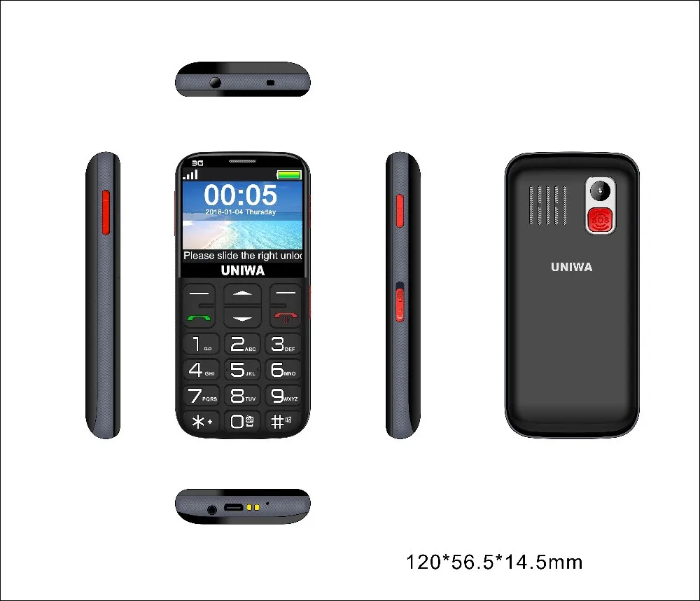 UNIWA V808G Mobile Phone Russian Keyboard 3G WCDMA Phone Strong Torch Senior Cellphone Elderly Big SOS Push-Button Phone Old Man