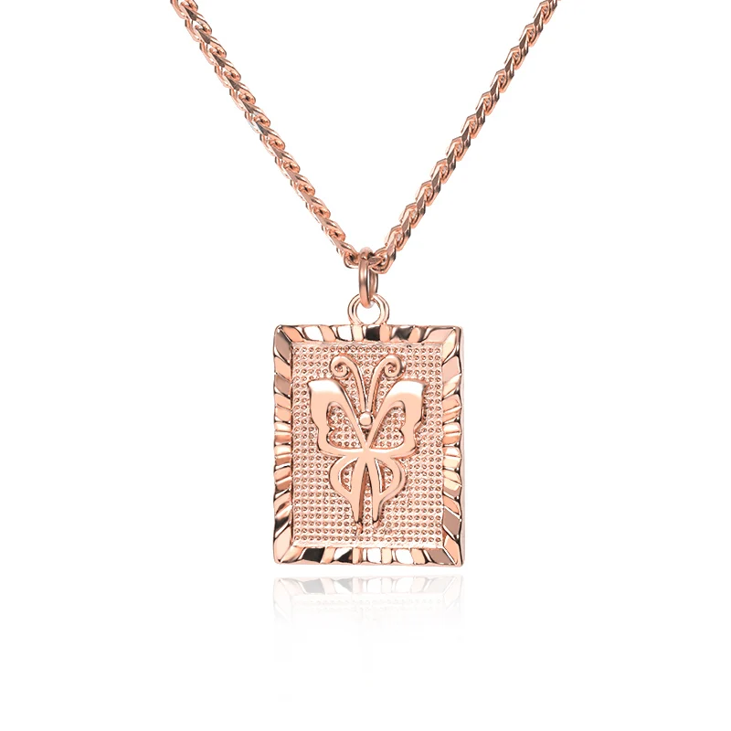 

The Summer New Fashion Butterfly Square Brand Necklace European and American Street Simple Design Vintage Ancient Hip-Hop Puk