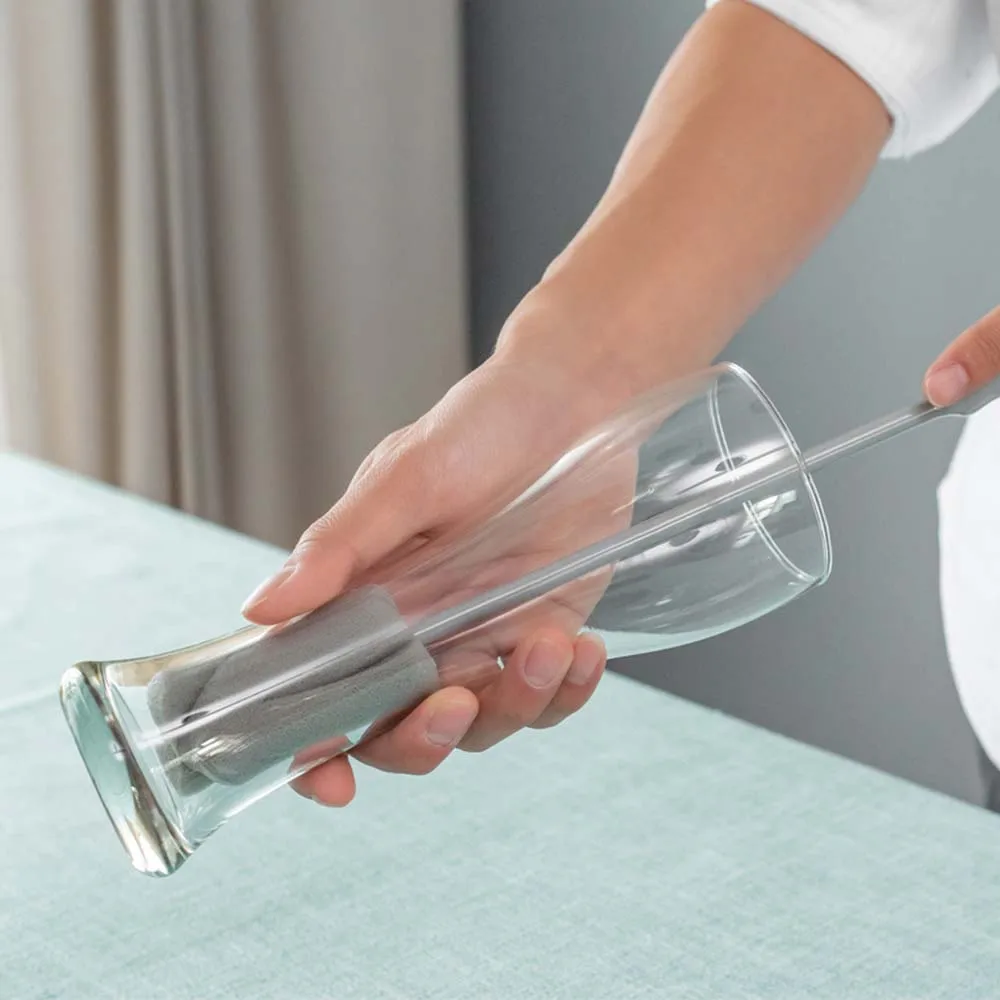 Белая губка с длинной ручкой для чистки стакана очиститель бутылки молока