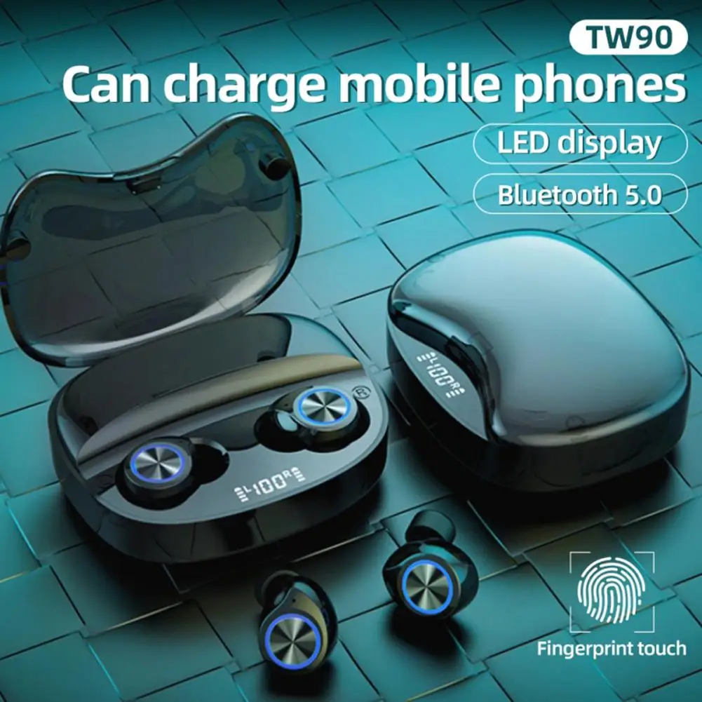 Универсальные беспроводные наушники с зарядным устройством 2000 мА ч, Bluetooth TW90, спортивные стереонаушники, гарнитуры с микрофоном