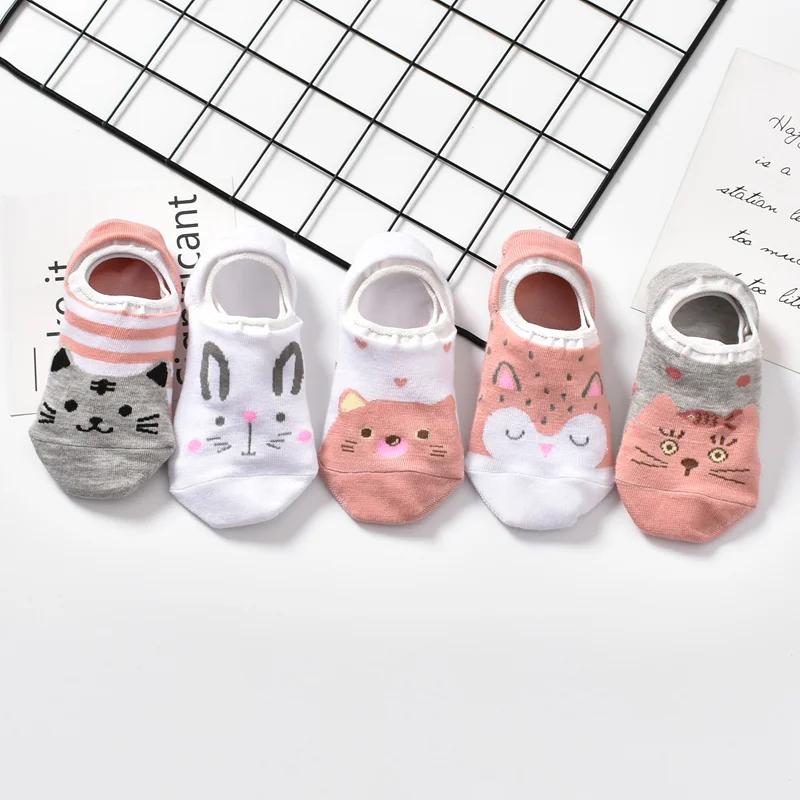 

10 Piece=5 Pairs/lot Cute Animal Spring Women Socks Set Korean Style Funny Cat Dog Panda Low Cut Ankle Short Sox Happy Size34-40