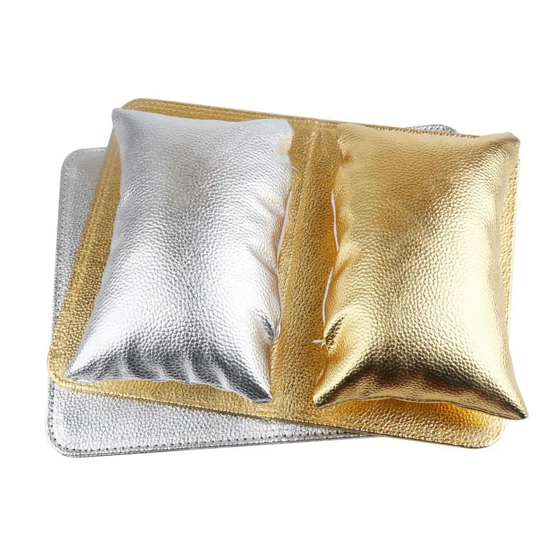 

1Set Soft PU Leather Nail Art Design Gold/Silver Hand Rest Cushion Pillow With 1Pc Foldable Pad Manicure Tool For Home Use Salon
