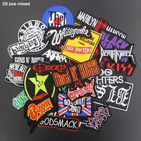 25 pcs lot mixed fashion music patches punk rock embroidered ironing badges stripes on clothes diy appliques stickers