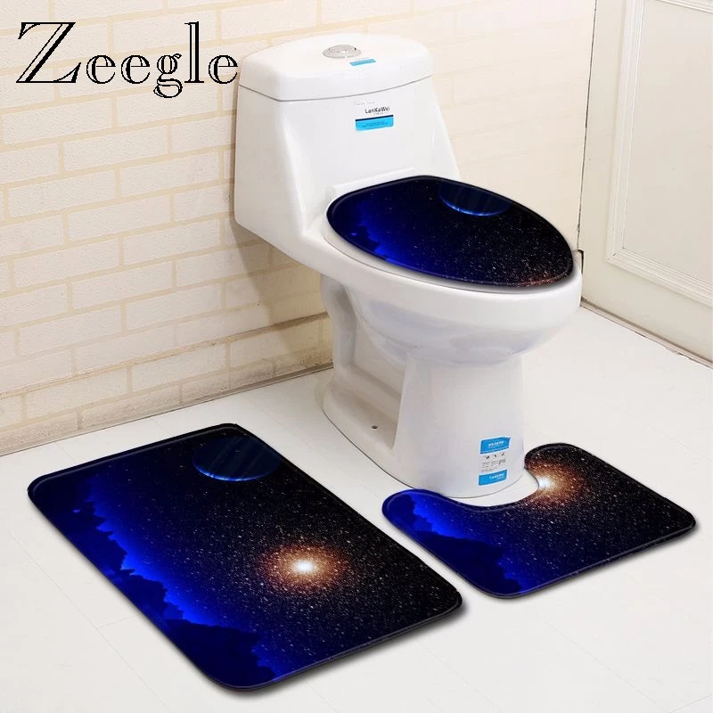 

Zeegle 3pcs Creative Bath Rug Set Washable Bathroom Rug Toilet U Type Mat Microfiber Pedestal Rug Bathroom Mat Set Floor Carpet