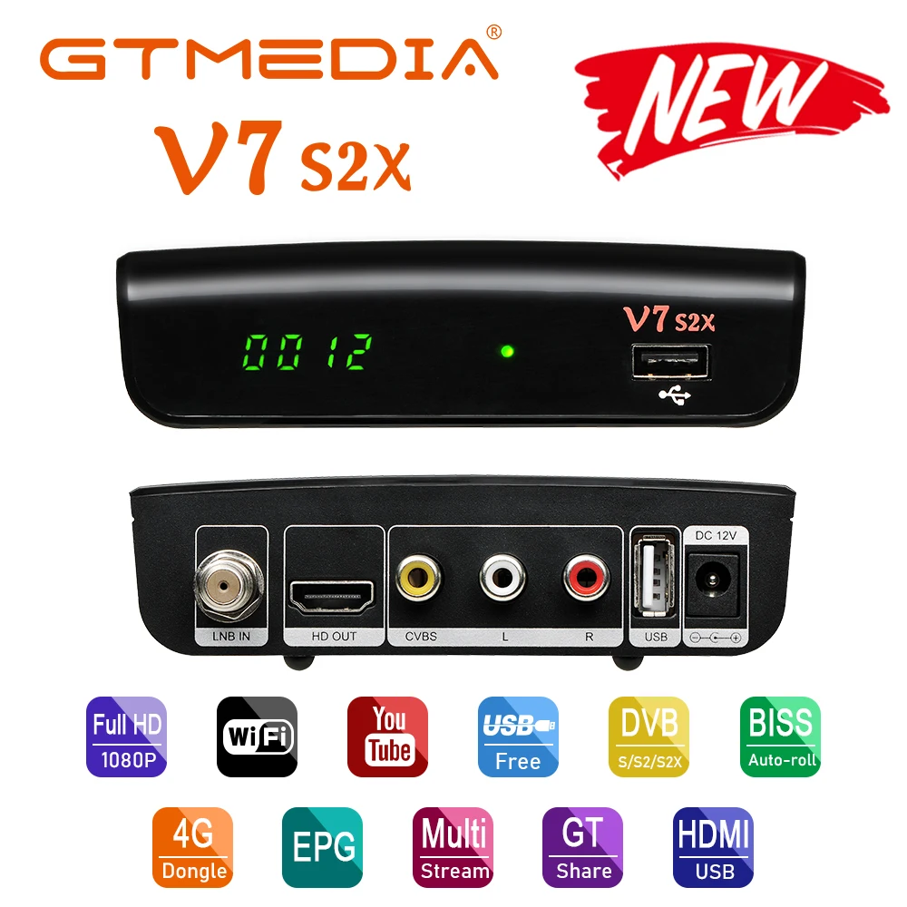 

GTMedia V7S2X Satellite TV Receiver DVB-S2 S2X Full 1080P With USB WIFI Youtube T2-MI EPG ACM VCM PK Freesat V7S HD Set top box