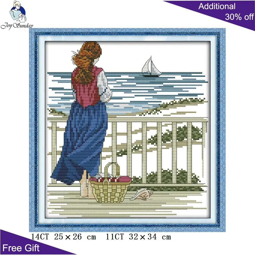 Joy Sunday Watching Sea Girl украшение для дома R686 (5) 14CT 11CT счетные и штампованные наборы