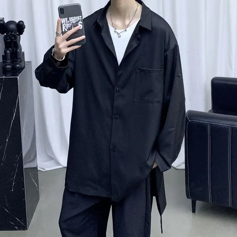 

2021 Spring And Summer New Youth Popular Men's Loose Large Size Dark Wind Long-sleeved Shirt Fashion Casual Single-breasted Top
