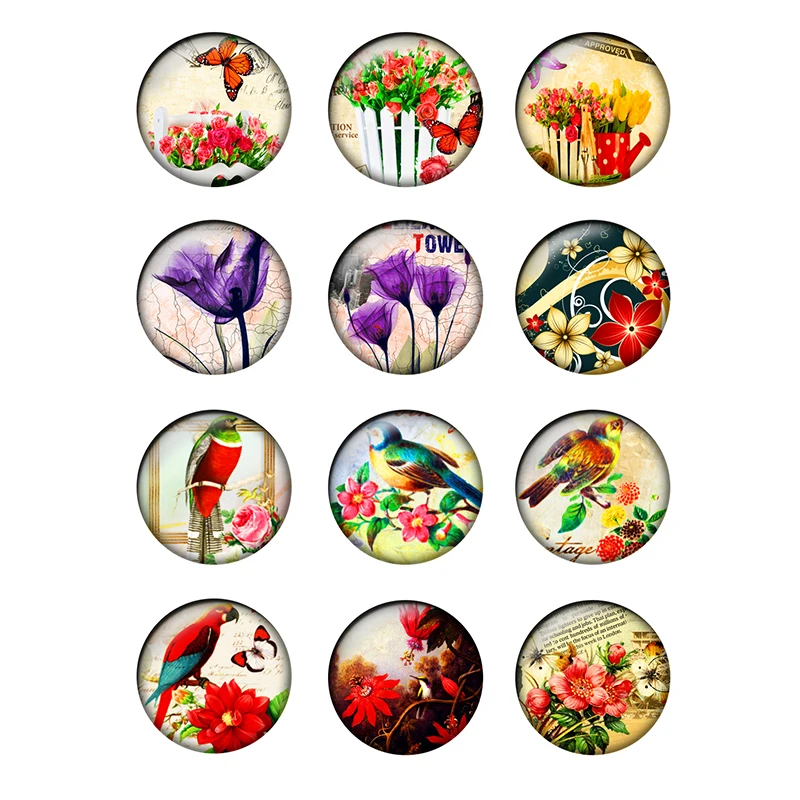 

24pcs/lot Vintage Flowers Pattern Glass Cabochons 12mm 20mm 25mm Glass Dome for DIY Jewelry Making Findings & Components T149