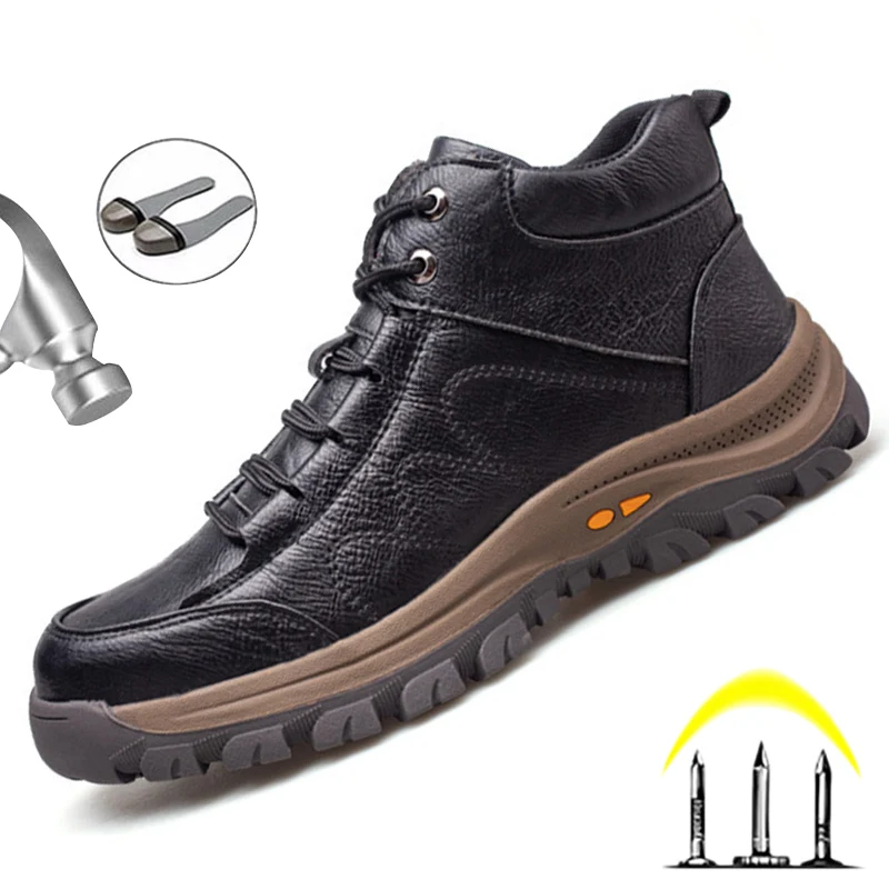 

Male Safety Shoes Work Boots Steel Toe Shoes Safety Boots Work Shoes Puncture-Proof Work Sneakers Leather Men Boots Winter Shoes