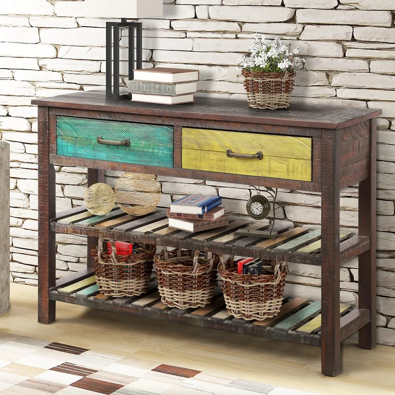 

Ретро консольный стол для прихожей с ящиками и полкой мебель для гостиной