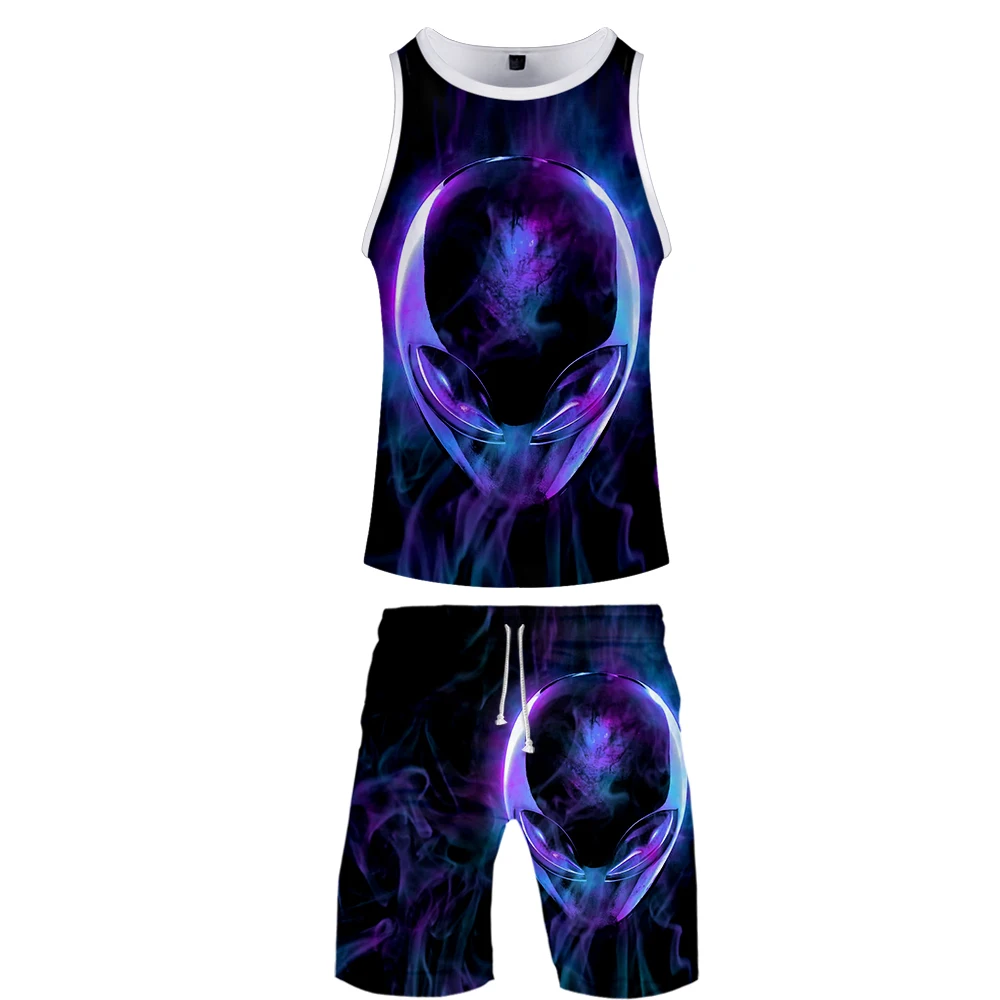extraterrestrial 3D two piece set tank top and shorts Harajuku women Sailor moon tshirt streetwear harajuku Sleeveless Plus Size | Женская