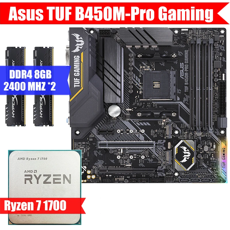 

Asus TUF B450M-Pro Gaming & AMD CPU Ryzen 7 1700 & Kingston DDR4 8GB*2 Combination Kit M.2 USB3.0 Socket AM4 M-ATX/5900x/3700X