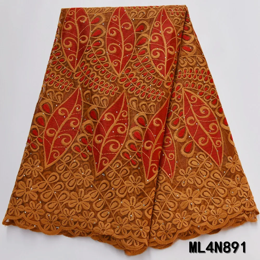 

Beautifical nigerian lace fabrics Latest style embroidery lace fabric with stones 5yards nigerian net lace fabric ML4N891