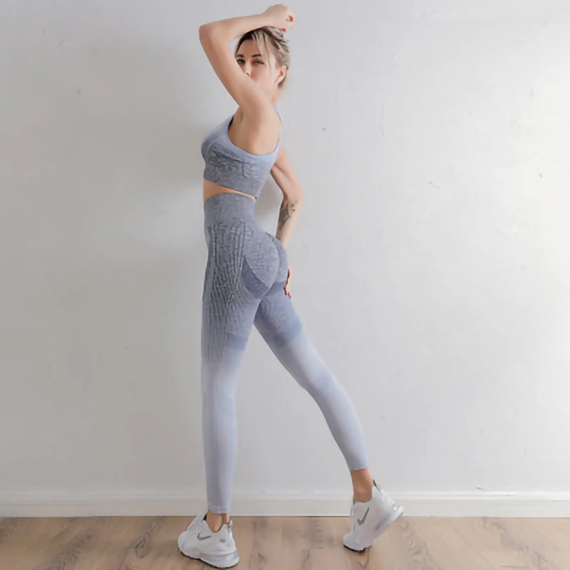 

NORMOV Workout Women Sets Backless Sleeveless Bras And High Waist Push Up Leggings Printed Suit Fitness Breathable Sets Femme