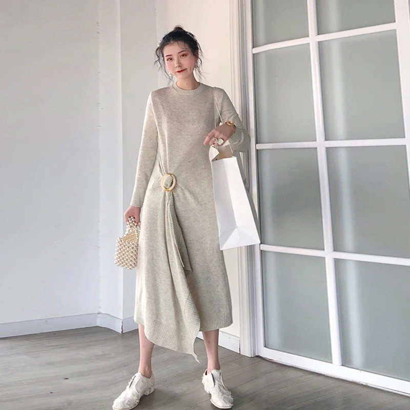 

Big Brand Winter Women's Simple Loose Sweater Dress 2020 New Women's Irregular Long Sleeve Fashion Party Long Skirt Bing XL