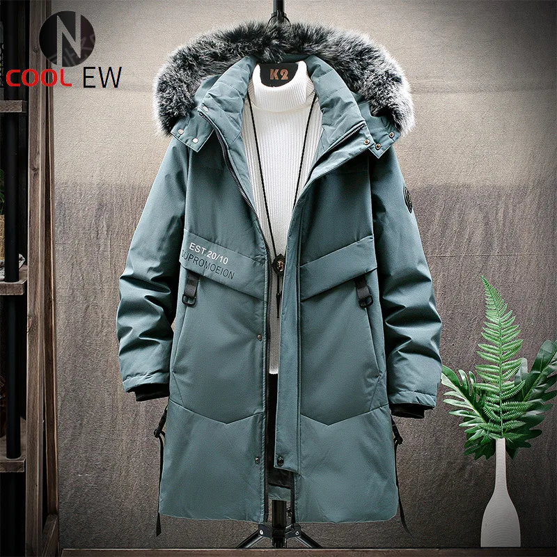 

Горячая новинка 2021, Зимняя Мужская ветровка, мужская длинная теплая верхняя одежда большого размера с капюшоном из искусственного меха