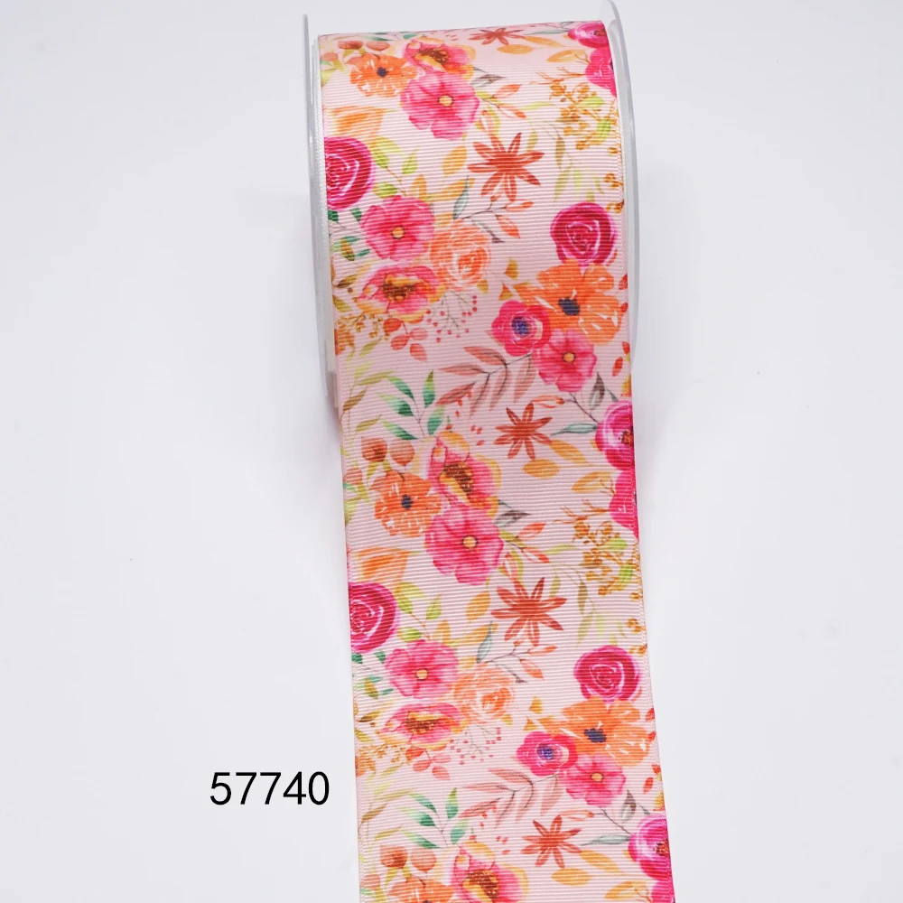 Товары для рукоделия Корсажная атласная лента с мультяшным цветочным принтом 50