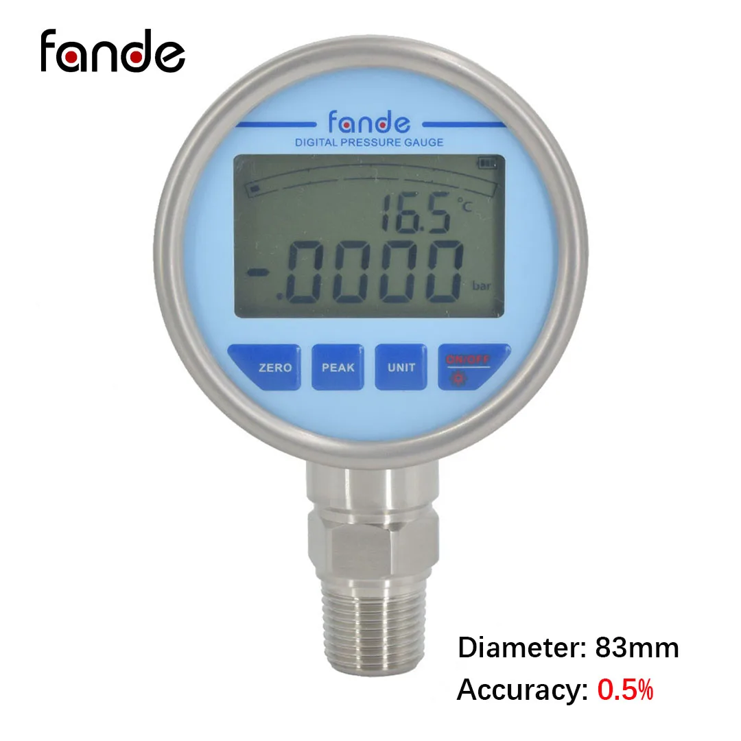 FANDESENSOR Air Pressure Gauge Digital Manometer Accuracy 0.5% Stainless Steel for Gas Liquid Fuel Hydraulic Oil Air Meter