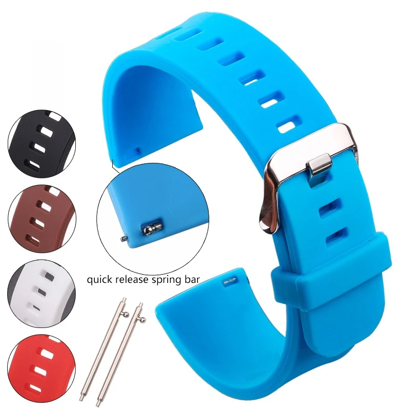 

5 Colors Silicone Rubber Watchband 18mm 20mm 22mm Women Men Watch Band Strap Waterproof Sports Watch Belt Polished Buckle