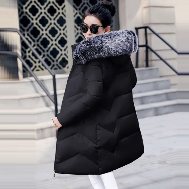 Зимние куртки женские черные тонкие хлопковые пальто с капюшоном меховая теплая