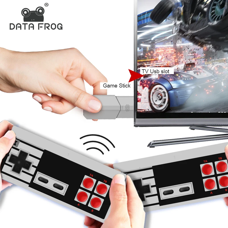 

Data Frog Mini Wireless TV Dendy Game Console Built-in 600 Retro Games Stick Potable 8 Bit Video Game Console Support AV OUT