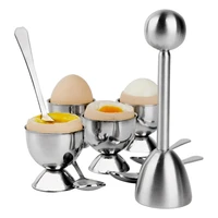 stainless steel egg cracker topper sethard boiled eggs separator holder4 spoons4 cups1 shells remover top cutter